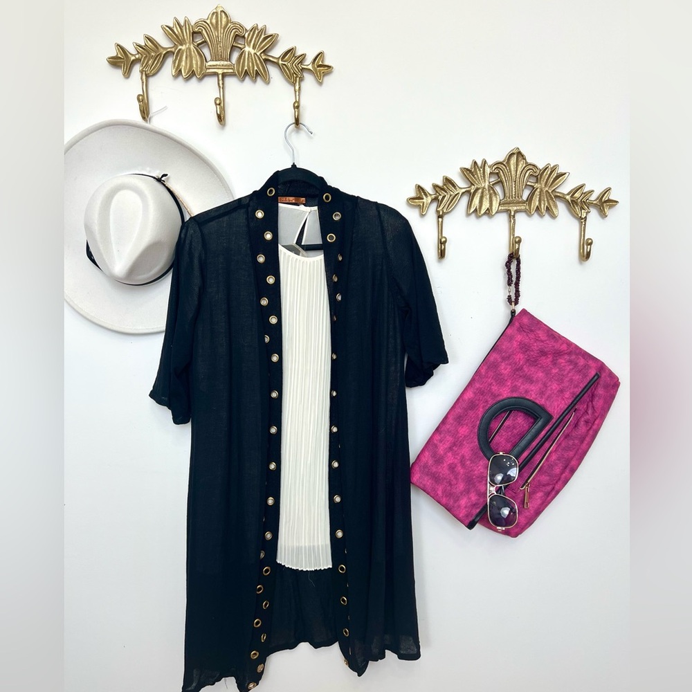 Belldini long open front studded cardigan sweater L